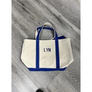 Vintage 90s L.L. Bean Embroidered Blue Ivory Boat And Tote Canvas Tote Bag